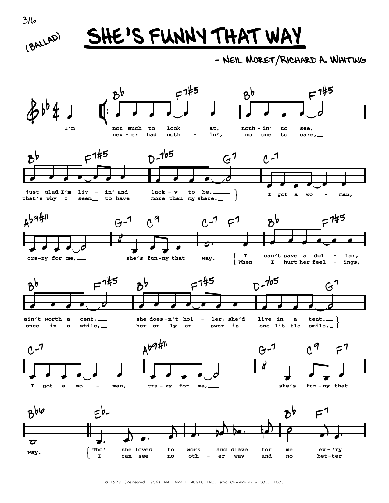 Billie Holiday She's Funny That Way (Low Voice) Sheet Music Notes & Chords for Real Book – Melody, Lyrics & Chords - Download or Print PDF