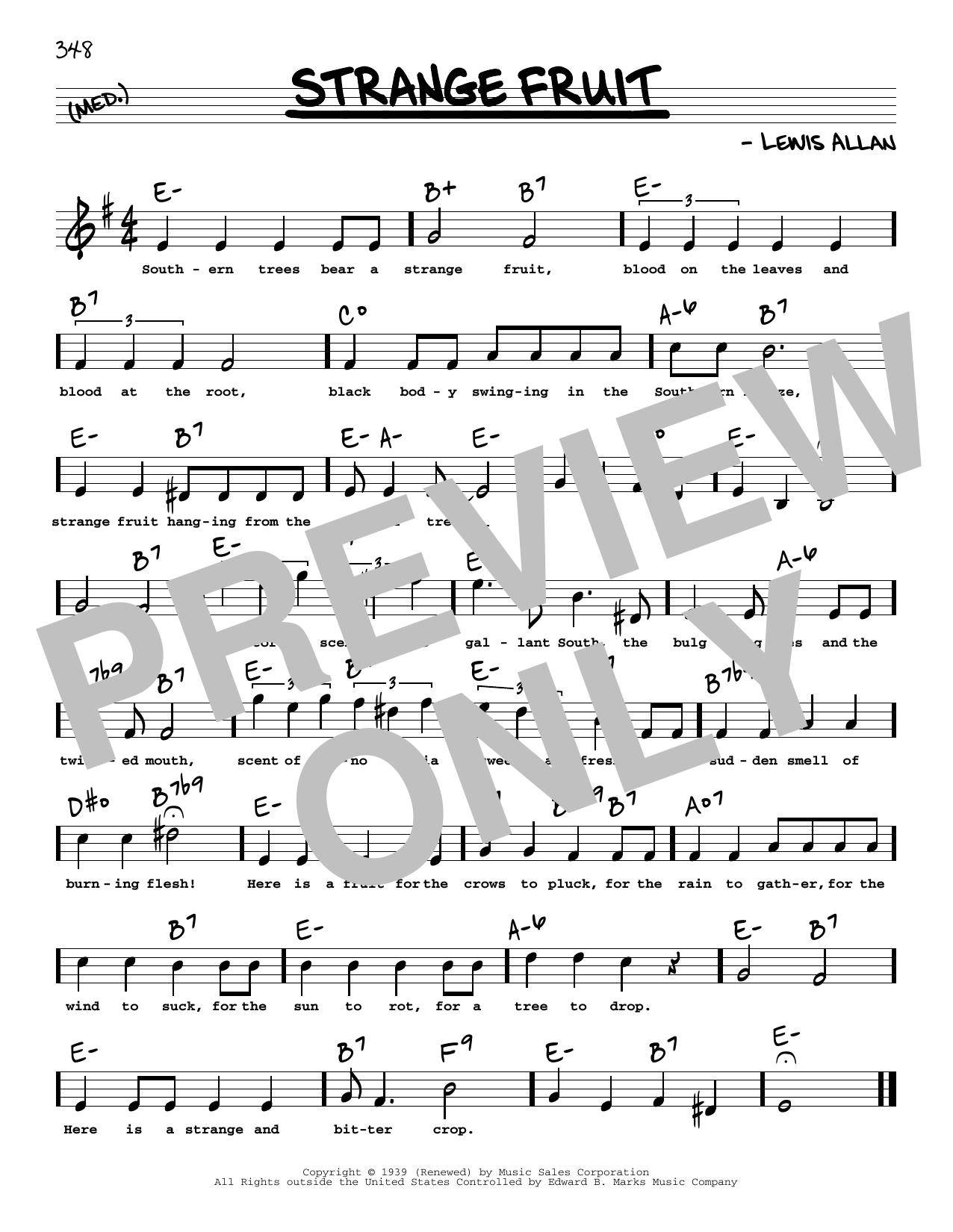 Billie Holiday Strange Fruit (High Voice) Sheet Music Notes & Chords for Real Book – Melody, Lyrics & Chords - Download or Print PDF