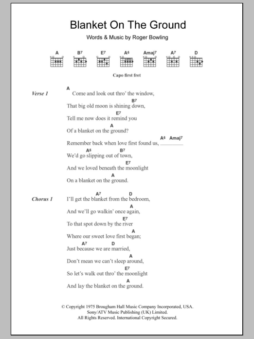 Billie Jo Spears Blanket On The Ground Sheet Music Notes & Chords for Lyrics & Chords - Download or Print PDF