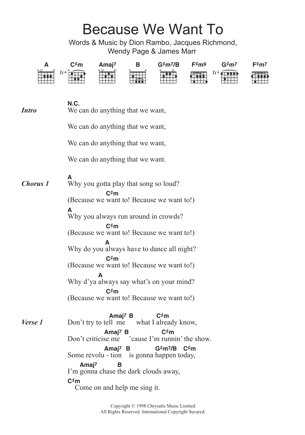 Billie Piper Because We Want To Sheet Music Notes & Chords for Lyrics & Chords - Download or Print PDF