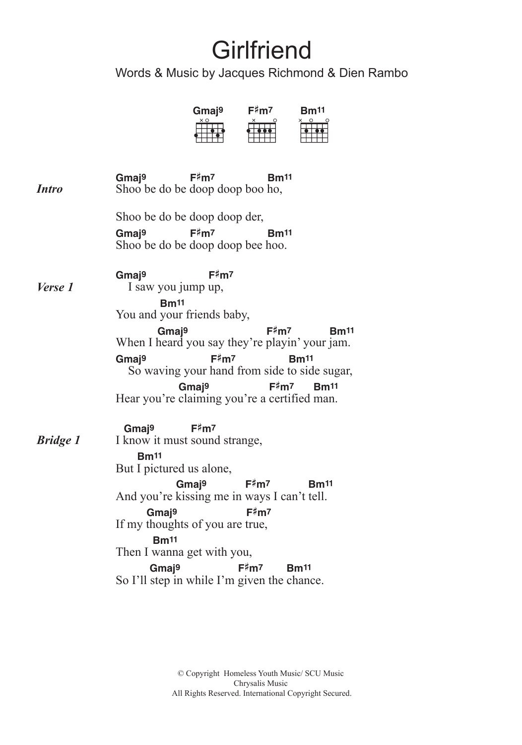 Billie Piper Girlfriend Sheet Music Notes & Chords for Lyrics & Chords - Download or Print PDF