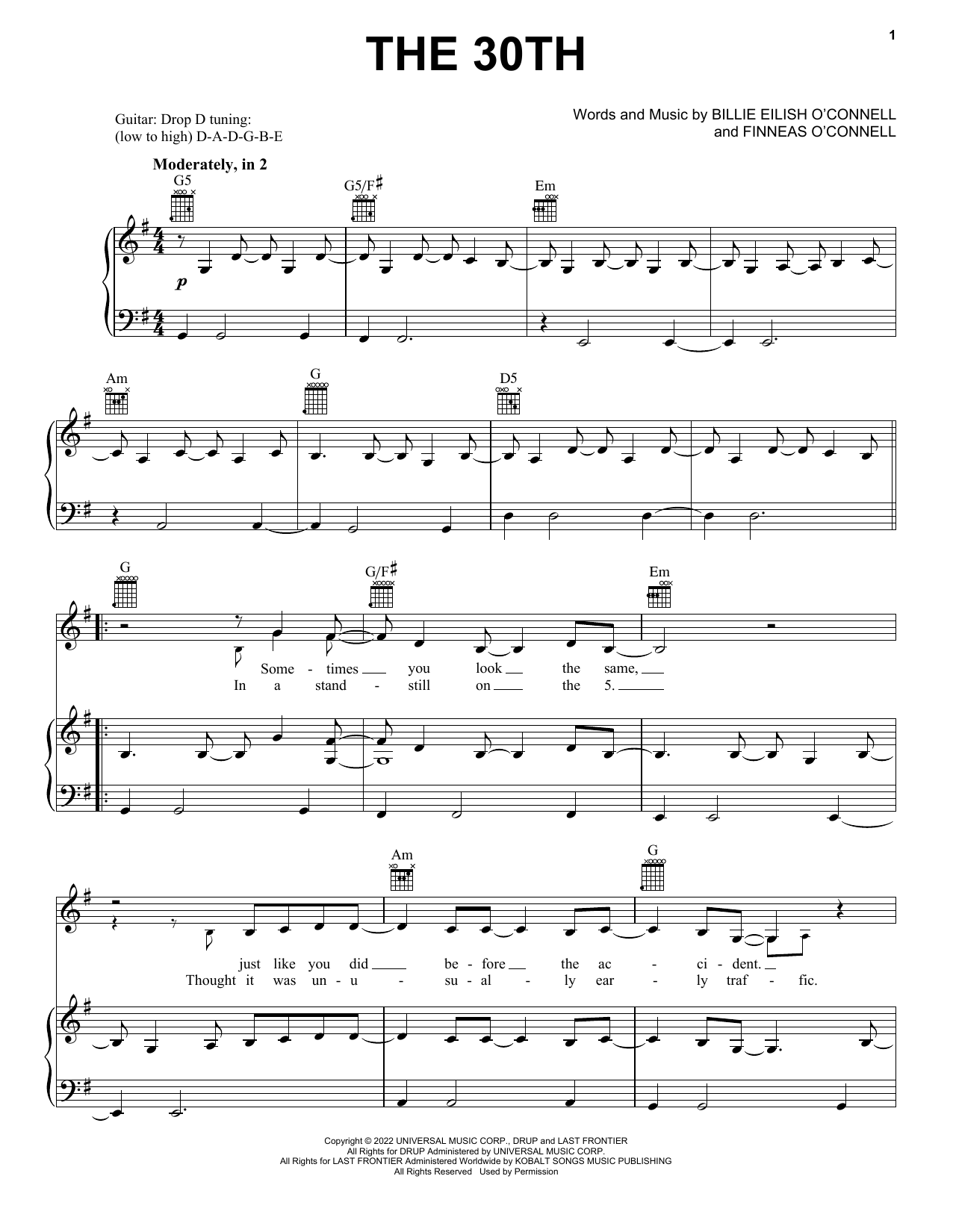 Preview Billie Eilish The 30th Pop sheet music, notes and chords for Piano, Vocal & Guitar Chords (Right-Hand Melody), SKU: 1160593 The 30th sheet music