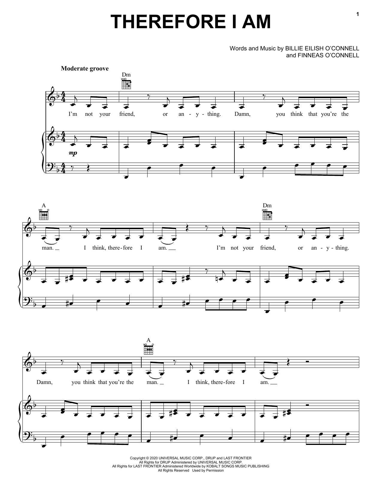 Preview Billie Eilish Therefore I Am Pop sheet music, notes and chords for Piano, Vocal & Guitar (Right-Hand Melody), SKU: 473371 Therefore I Am sheet music