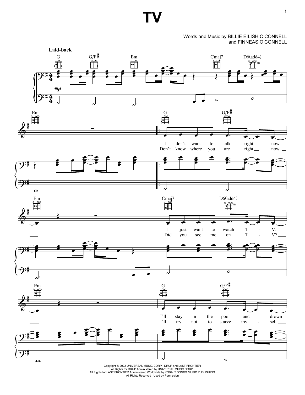 billie eilish guitar sheet music