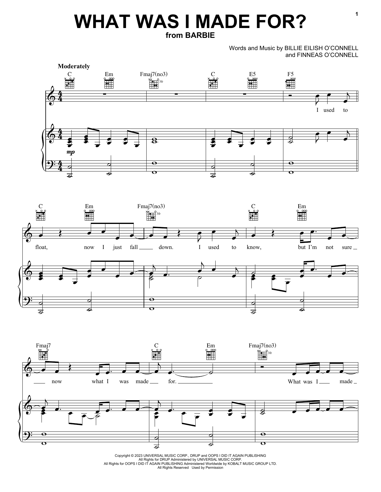 Billie Eilish "What Was I Made For? (from Barbie)" Sheet Music Notes