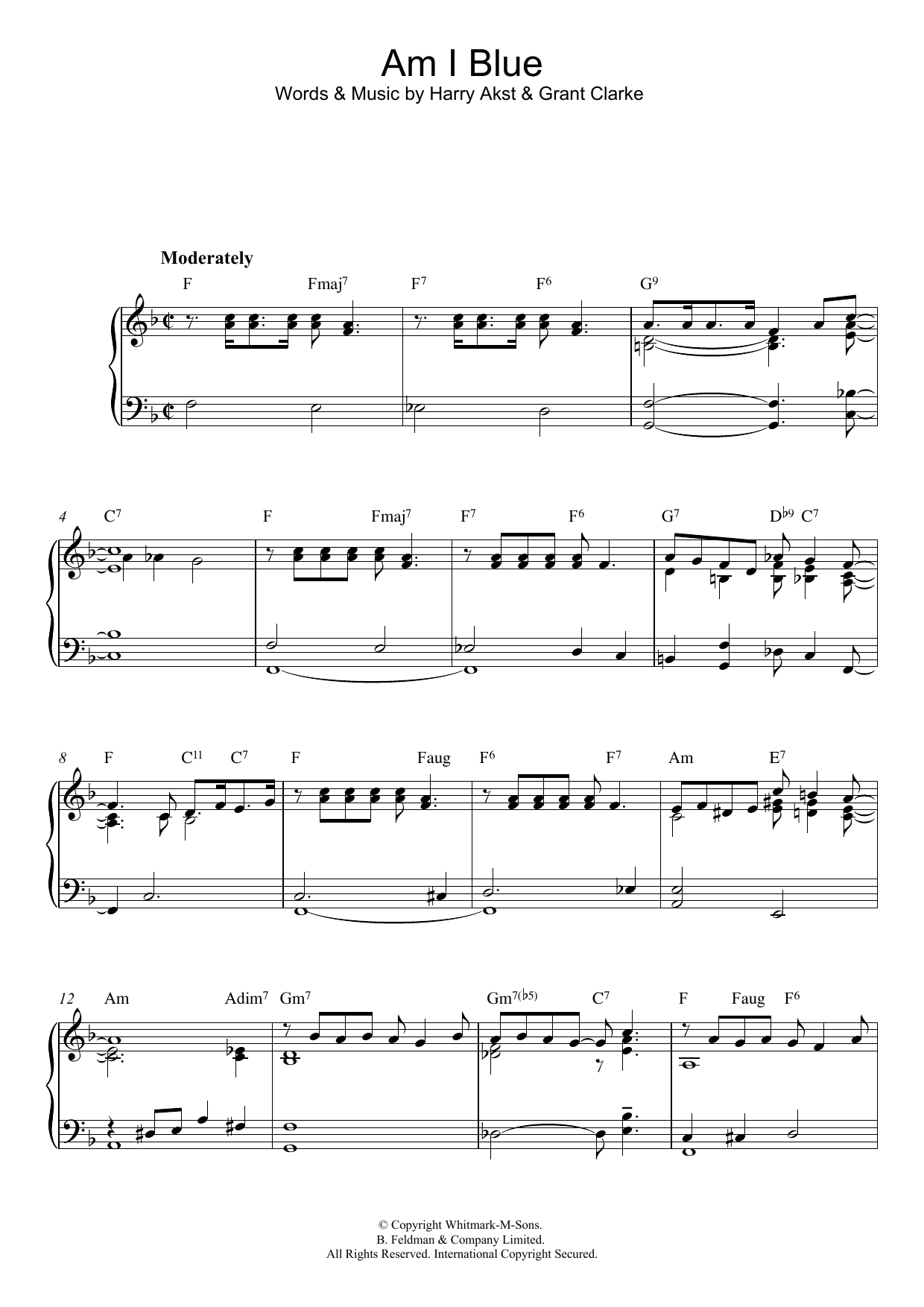 Preview Billie Holiday Am I Blue Jazz sheet music, notes and chords for Piano, SKU: 49520 Am I Blue sheet music