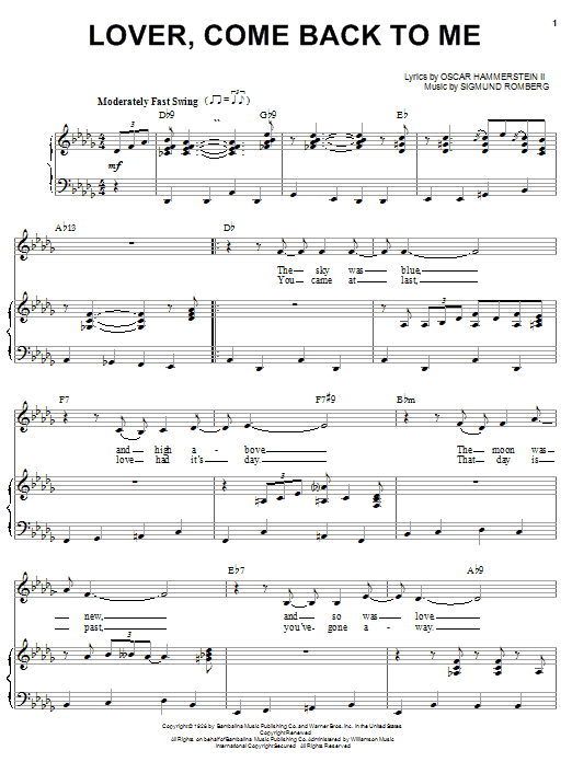 Preview Billie Holiday Lover, Come Back To Me Jazz sheet music, notes and chords for Piano, Vocal & Guitar (Right-Hand Melody), SKU: 23952 sheet music, piano notes, chords, guitar tabs, score, transpose, transcribe, how to play, guide, download, learn, tutorial, progression, song, artist, awards, billboard, mtv, vh1, tour, single, album, release