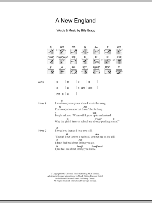 Billy Bragg A New England Sheet Music Notes & Chords for Ukulele - Download or Print PDF