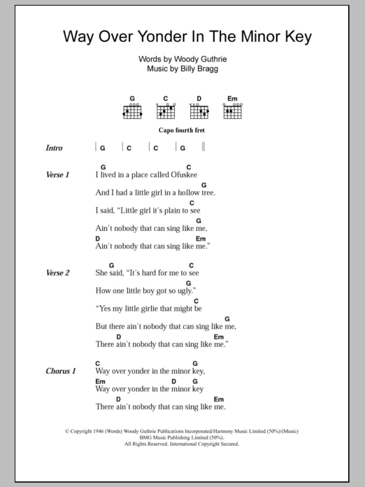 Billy Bragg Way Over Yonder In The Minor Key Sheet Music Notes & Chords for Lyrics & Chords - Download or Print PDF