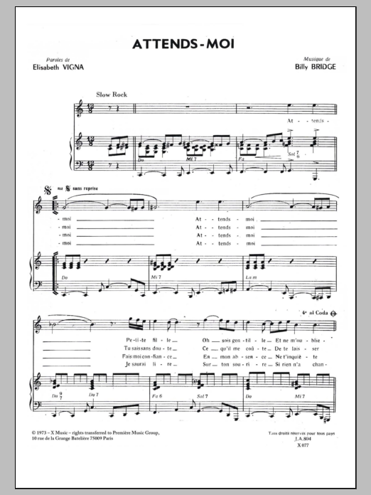 Billy Bridge ATTENDS MOI Sheet Music Notes & Chords for Piano & Vocal - Download or Print PDF