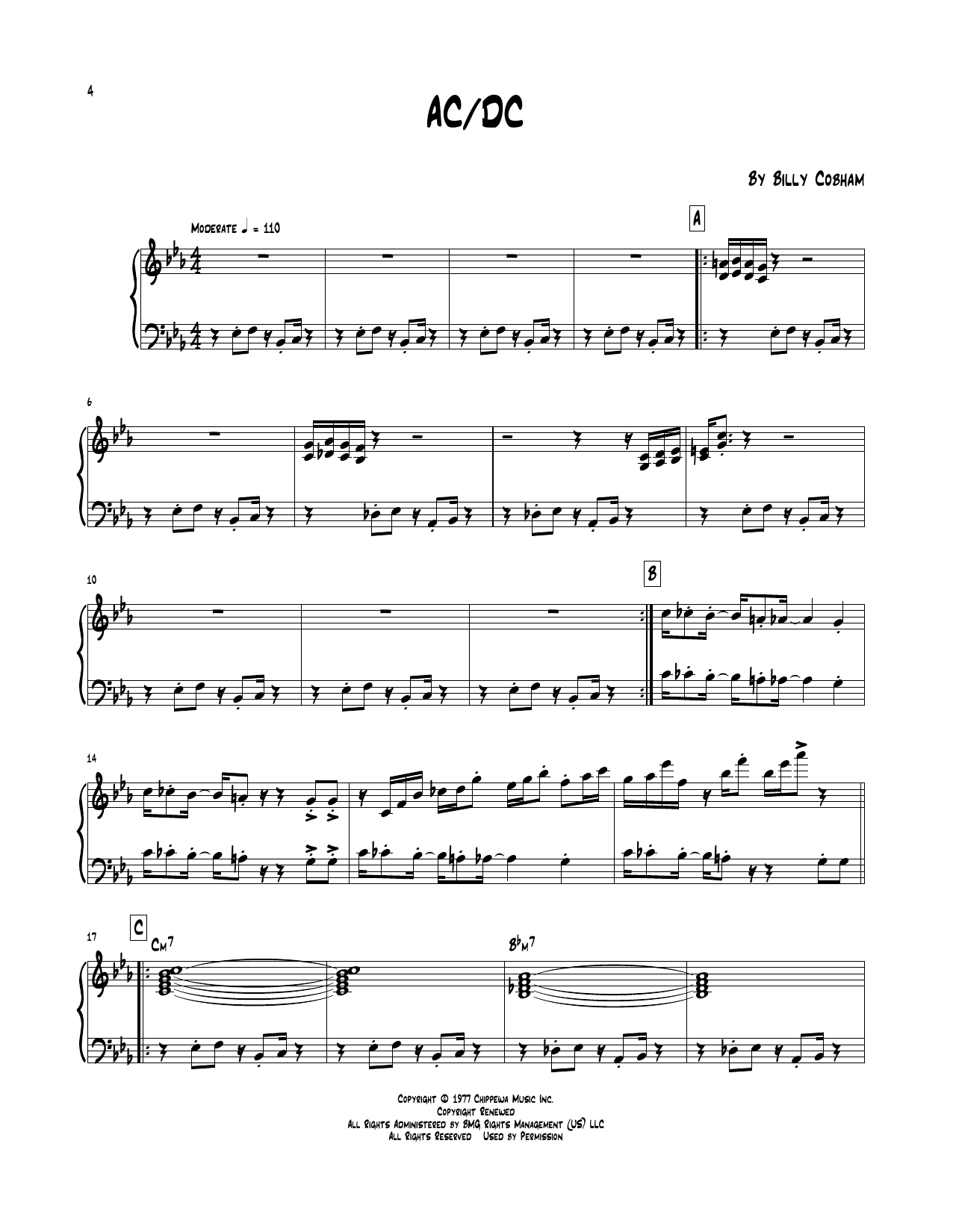 Billy Cobham AC/DC Sheet Music Notes & Chords for Piano Transcription - Download or Print PDF