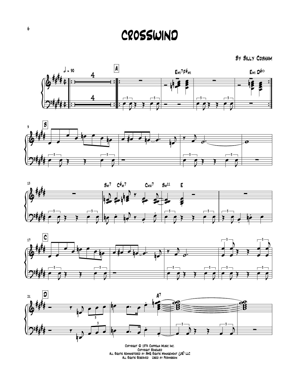 Billy Cobham Crosswind Sheet Music Notes & Chords for Piano Transcription - Download or Print PDF