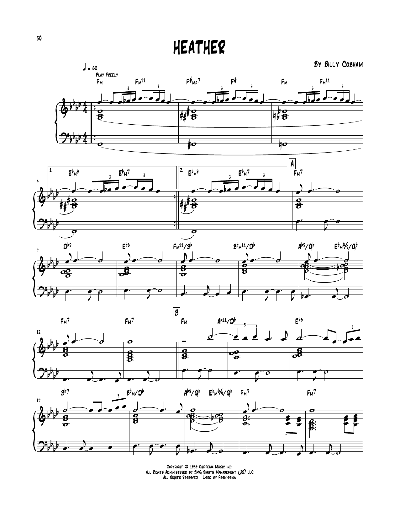 Billy Cobham Heather Sheet Music Notes & Chords for Piano Transcription - Download or Print PDF