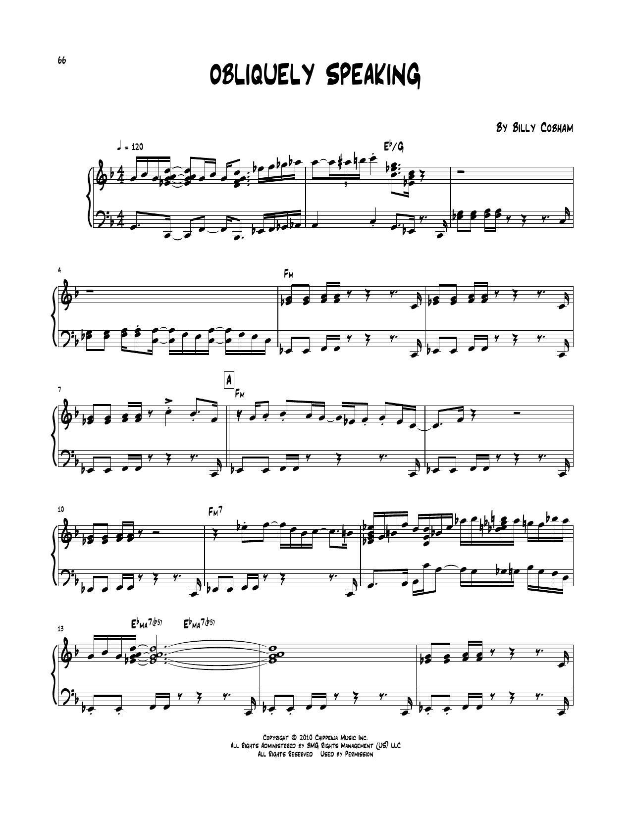 Billy Cobham Obliquely Speaking Sheet Music Notes & Chords for Piano Transcription - Download or Print PDF