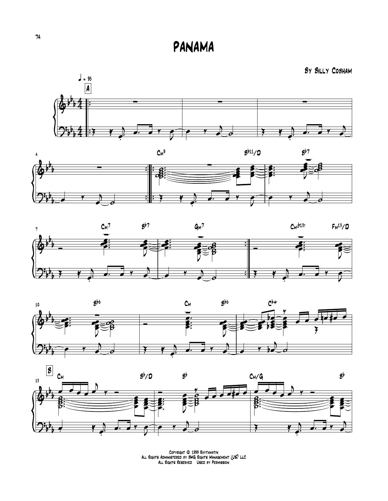 Billy Cobham Panama Sheet Music Notes & Chords for Piano Transcription - Download or Print PDF