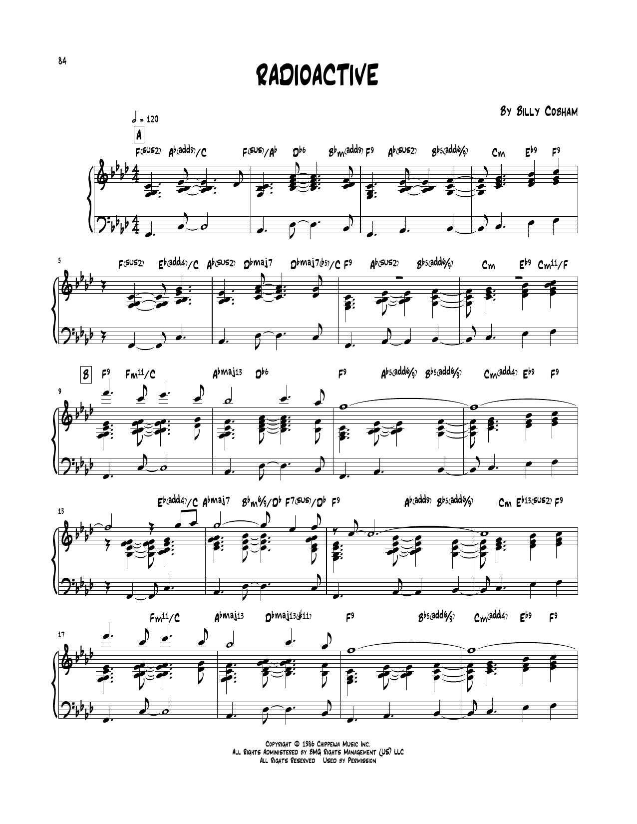 Billy Cobham Radioactive Sheet Music Notes & Chords for Piano Transcription - Download or Print PDF