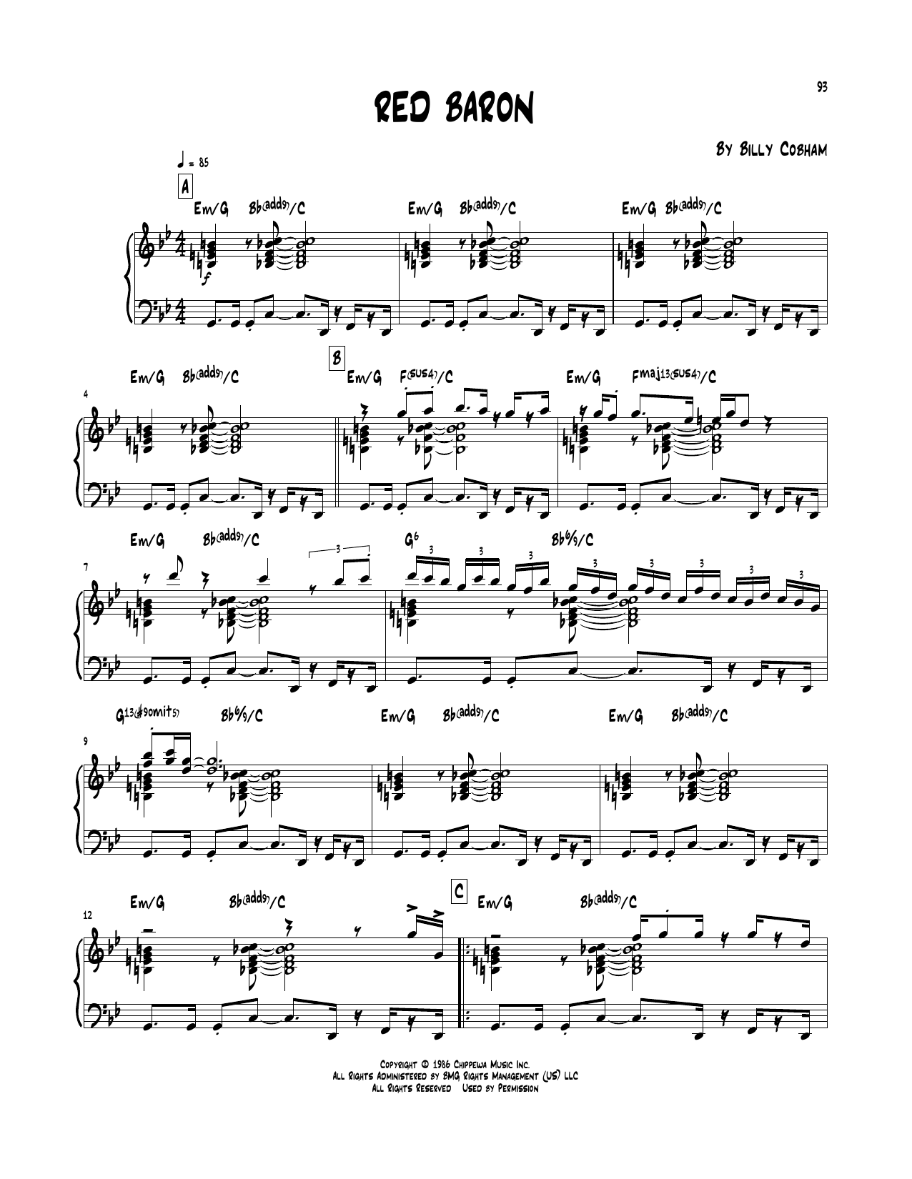 Billy Cobham Red Baron Sheet Music Notes & Chords for Piano Transcription - Download or Print PDF