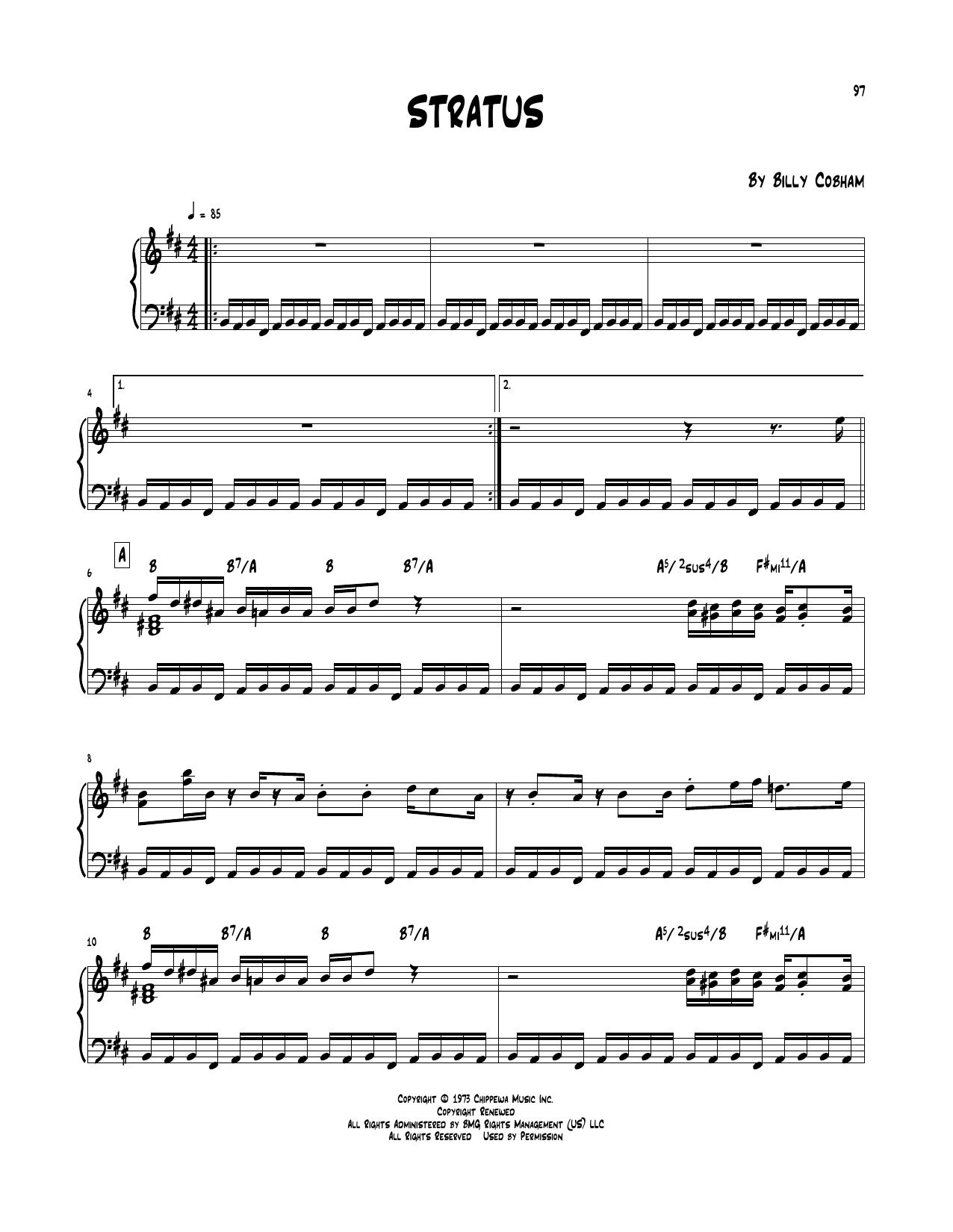 Billy Cobham Stratus Sheet Music Notes & Chords for Piano Transcription - Download or Print PDF