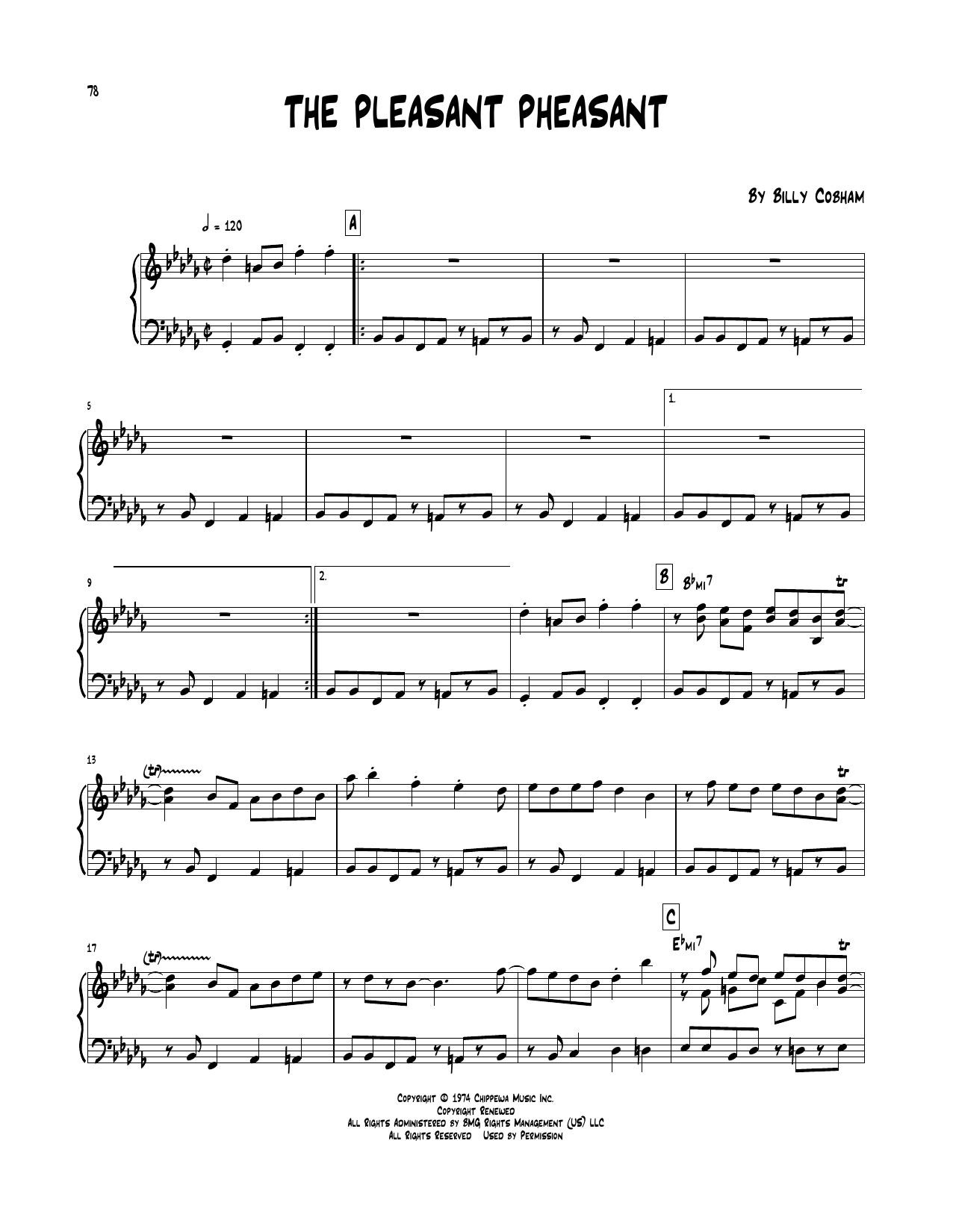 Billy Cobham The Pleasant Pheasant Sheet Music Notes & Chords for Piano Transcription - Download or Print PDF
