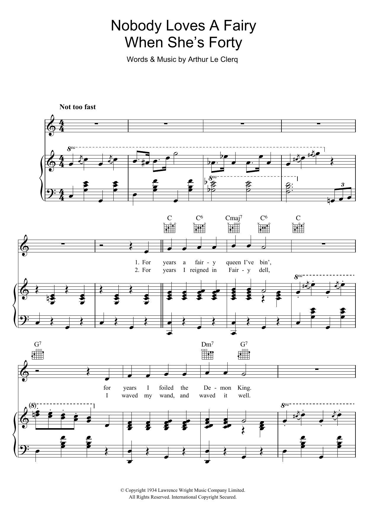 Billy Cotton Nobody Loves A Fairy When She's Forty Sheet Music Notes & Chords for Piano, Vocal & Guitar (Right-Hand Melody) - Download or Print PDF