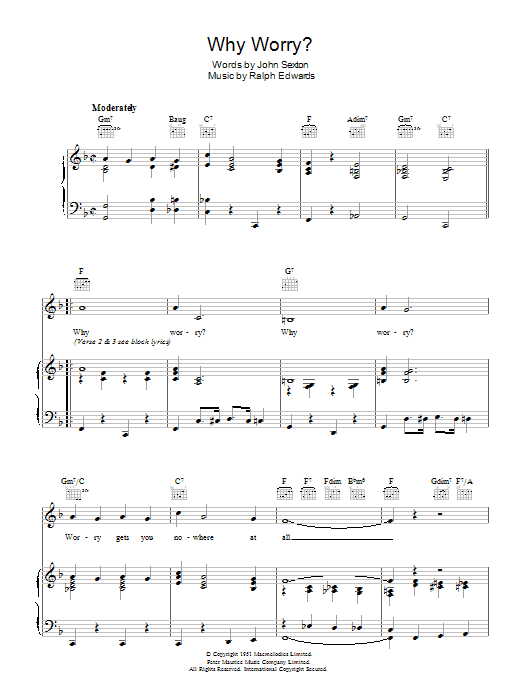Billy Cotton Why Worry Sheet Music Notes & Chords for Piano, Vocal & Guitar (Right-Hand Melody) - Download or Print PDF