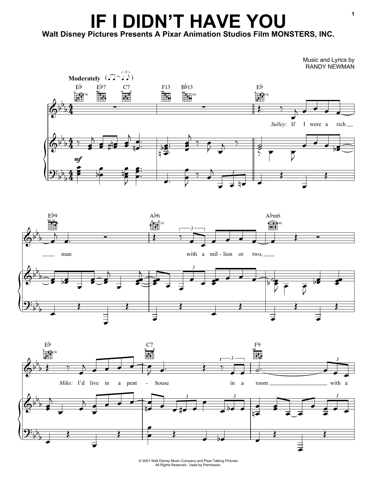 Billy Crystal and John Goodman If I Didn't Have You (from Monsters, Inc.) sheet music notes and chords. Download Printable PDF.