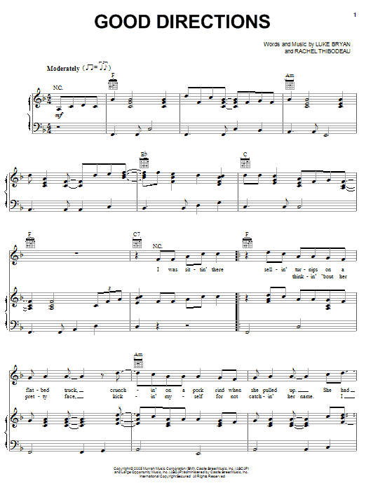 Billy Currington Good Directions Sheet Music Notes & Chords for Piano, Vocal & Guitar (Right-Hand Melody) - Download or Print PDF Billy Currington Good Directions Sheet Music Notes & Chords for Piano, Vocal & Guitar (Right-Hand Melody) - Download or Print PDF