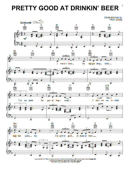 Billy Currington Pretty Good At Drinkin' Beer Sheet Music Notes & Chords for Piano, Vocal & Guitar (Right-Hand Melody) - Download or Print PDF Billy Currington Pretty Good At Drinkin' Beer Sheet Music Notes & Chords for Piano, Vocal & Guitar (Right-Hand Melody) - Download or Print PDF
