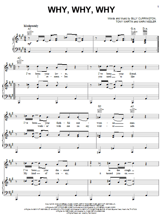 Billy Currington Why, Why, Why Sheet Music Notes & Chords for Piano, Vocal & Guitar (Right-Hand Melody) - Download or Print PDF