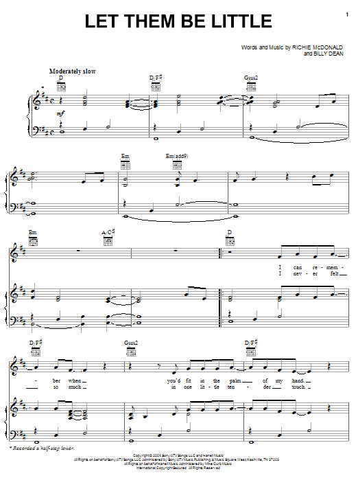 Billy Dean Let Them Be Little Sheet Music Notes & Chords for Piano, Vocal & Guitar (Right-Hand Melody) - Download or Print PDF