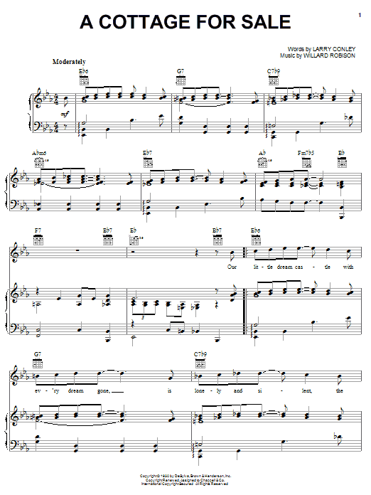 Billy Eckstine A Cottage For Sale Sheet Music Notes & Chords for Piano, Vocal & Guitar (Right-Hand Melody) - Download or Print PDF