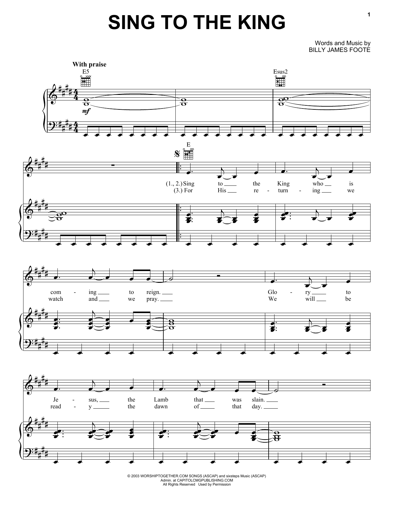 Billy Foote Sing To The King Sheet Music Notes & Chords for Easy Guitar Tab - Download or Print PDF