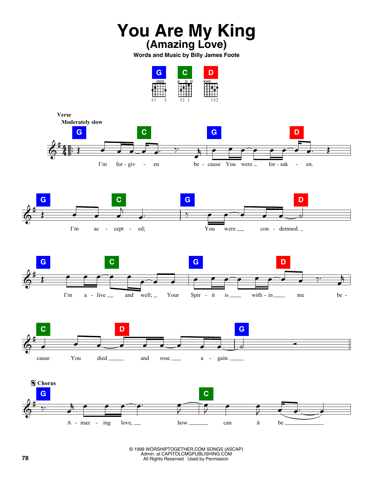 Billy Foote You Are My King (Amazing Love) Sheet Music Notes & Chords for Melody Line, Lyrics & Chords - Download or Print PDF