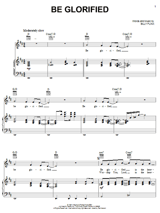 Billy Funk Be Glorified Sheet Music Notes & Chords for Piano, Vocal & Guitar (Right-Hand Melody) - Download or Print PDF