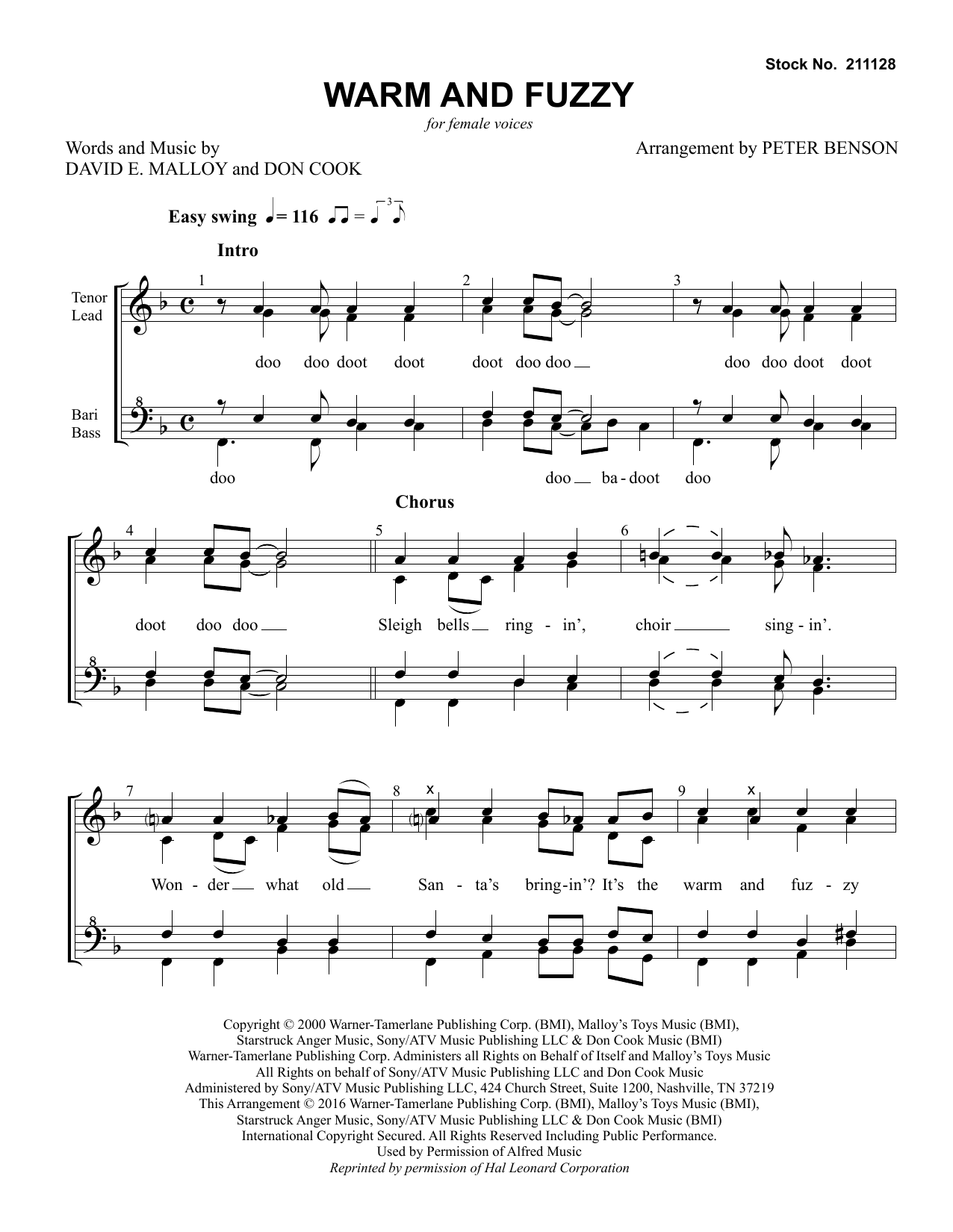 Billy Gilman Warm and Fuzzy (arr. Peter Benson) Sheet Music Notes & Chords for SSAA - Download or Print PDF