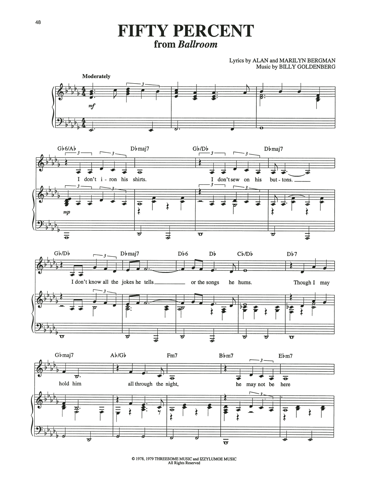Billy Goldenberg Fifty Percent (from Ballroom) Sheet Music Notes & Chords for Piano & Vocal - Download or Print PDF