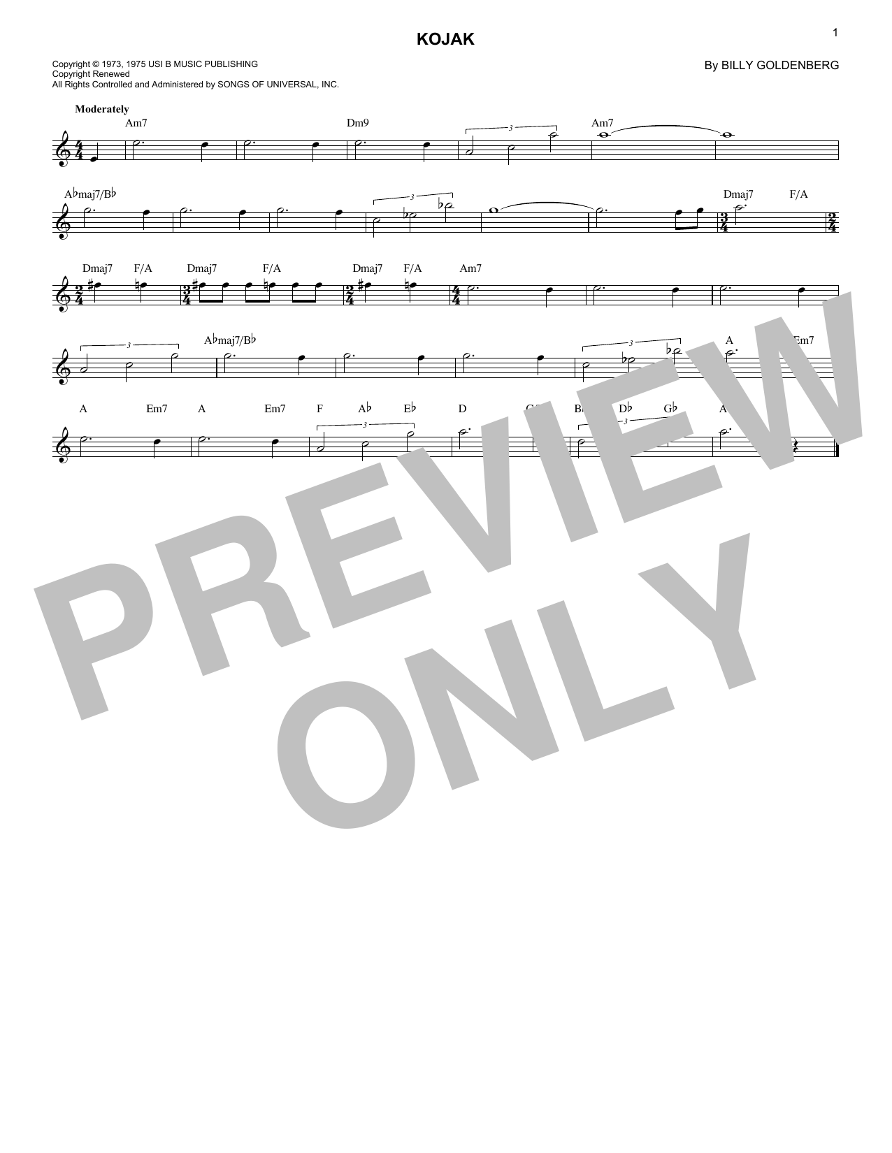 Billy Goldenberg Kojak Sheet Music Notes & Chords for Lead Sheet / Fake Book - Download or Print PDF