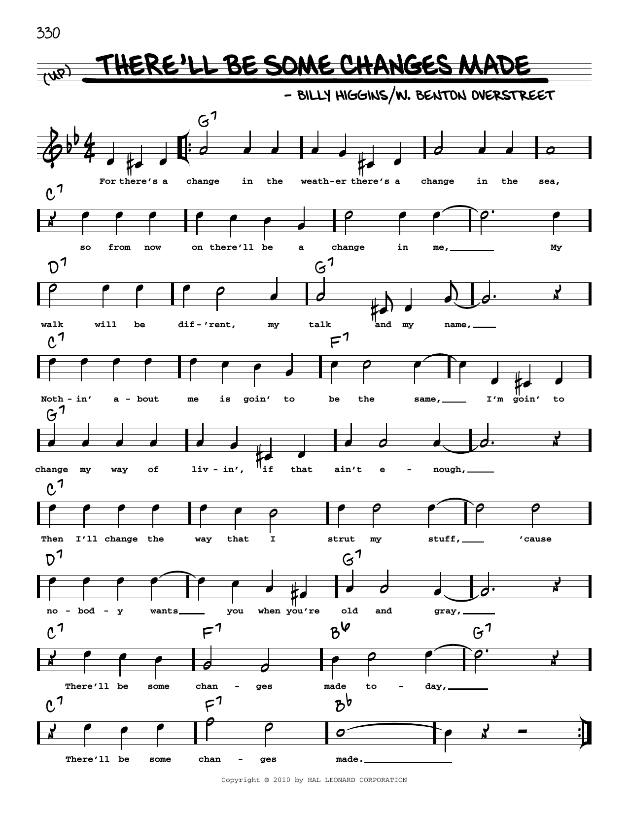 Billy Higgins There'll Be Some Changes Made (arr. Robert Rawlins) Sheet Music Notes & Chords for Real Book – Melody, Lyrics & Chords - Download or Print PDF