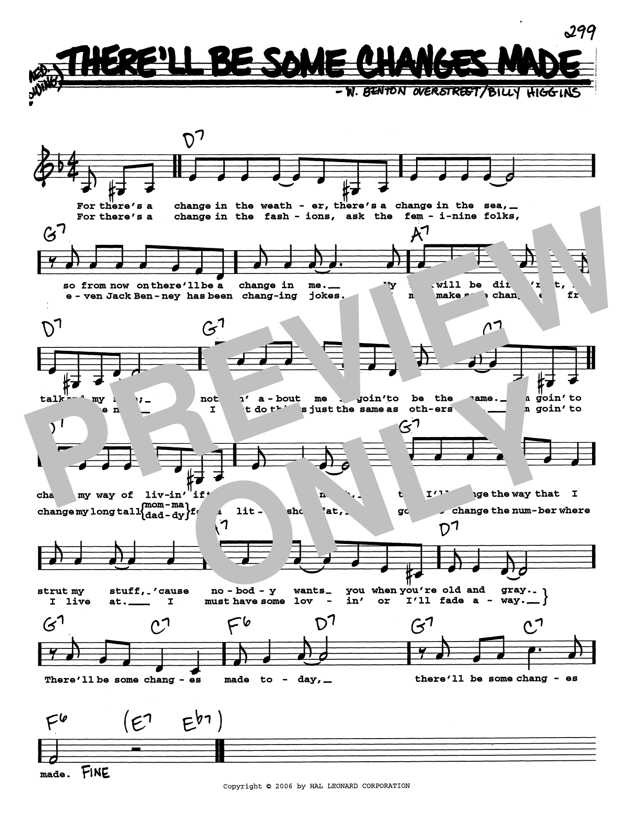 Billy Higgins There'll Be Some Changes Made (Low Voice) Sheet Music Notes & Chords for Real Book – Melody, Lyrics & Chords - Download or Print PDF