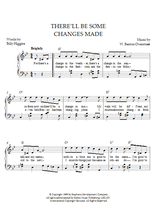 Overstreet There'll Be Some Changes Made Sheet Music Notes & Chords for Piano - Download or Print PDF