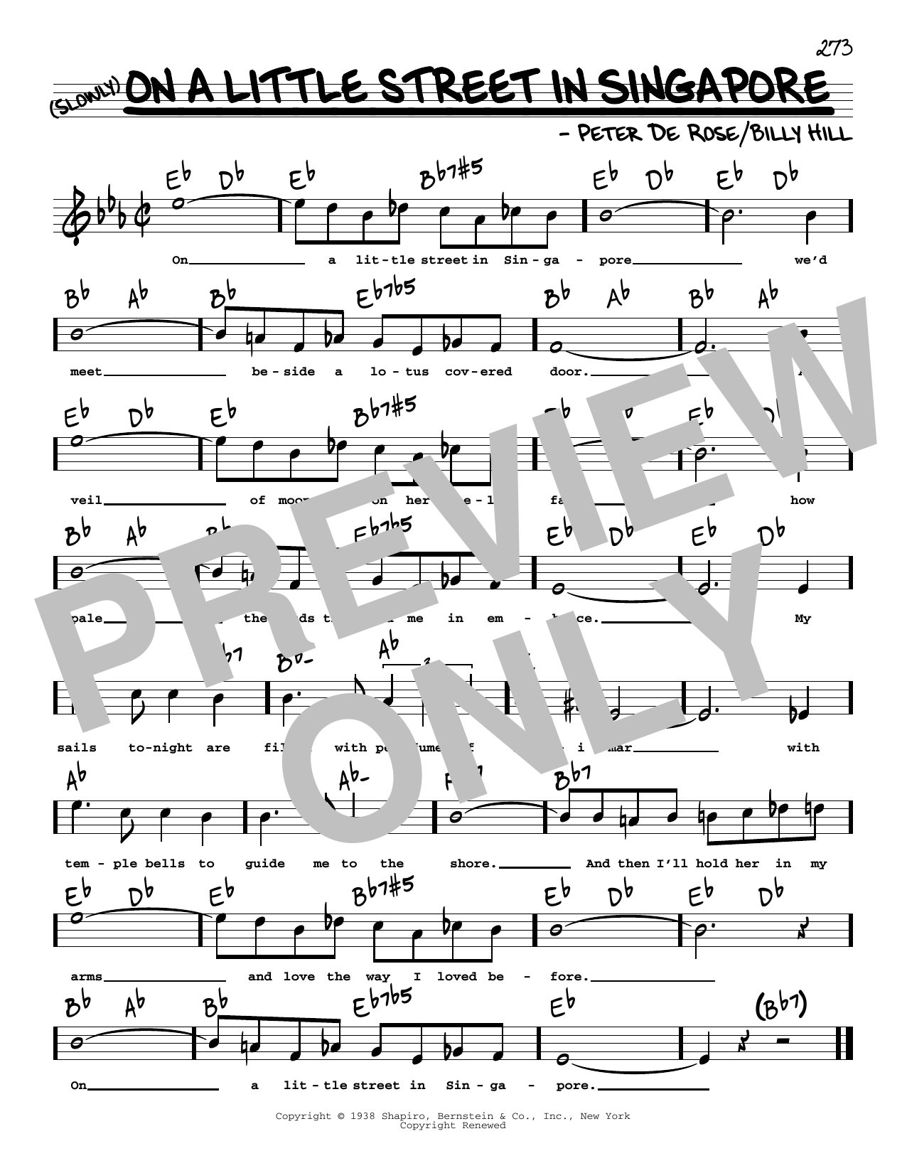 Billy Hill and Peter De Rose On A Little Street In Singapore (High Voice) Sheet Music Notes & Chords for Real Book – Melody, Lyrics & Chords - Download or Print PDF