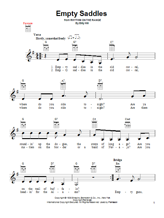 Billy Hill Empty Saddles Sheet Music Notes & Chords for Ukulele - Download or Print PDF Billy Hill Empty Saddles Sheet Music Notes & Chords for Ukulele - Download or Print PDF