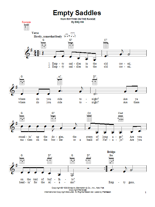 Billy Hill Empty Saddles Sheet Music Notes & Chords for Melody Line, Lyrics & Chords - Download or Print PDF
