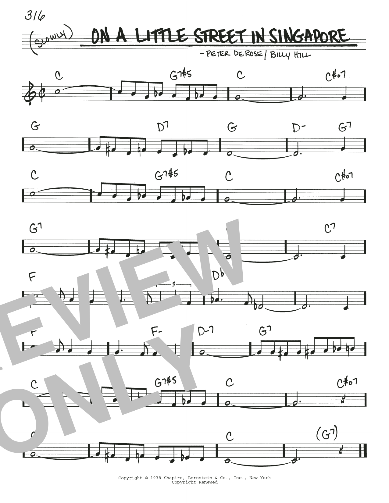 Billy Hill On A Little Street In Singapore Sheet Music Notes & Chords for Real Book – Melody & Chords - Download or Print PDF
