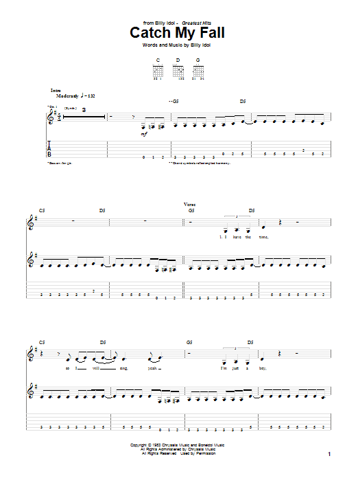 Billy Idol Catch My Fall Sheet Music Notes & Chords for Guitar Tab - Download or Print PDF