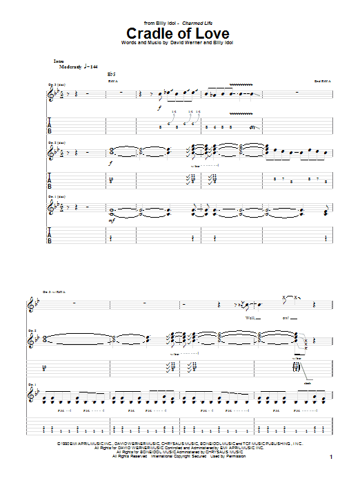 Billy Idol Cradle Of Love Sheet Music Notes & Chords for Melody Line, Lyrics & Chords - Download or Print PDF