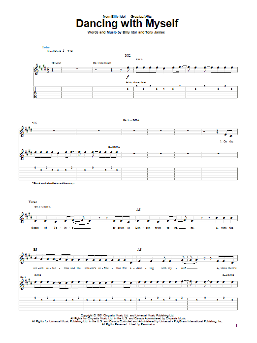 Billy Idol Dancing With Myself Sheet Music Notes & Chords for Ukulele - Download or Print PDF