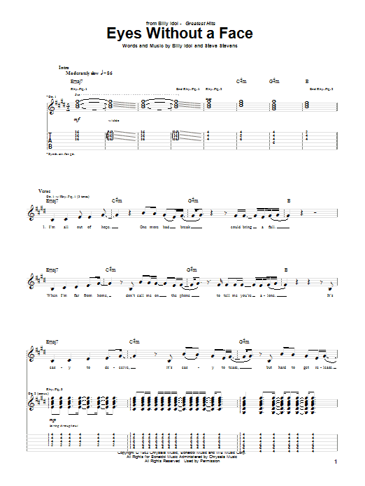 Billy Idol Eyes Without A Face Sheet Music Notes & Chords for Guitar Tab - Download or Print PDF