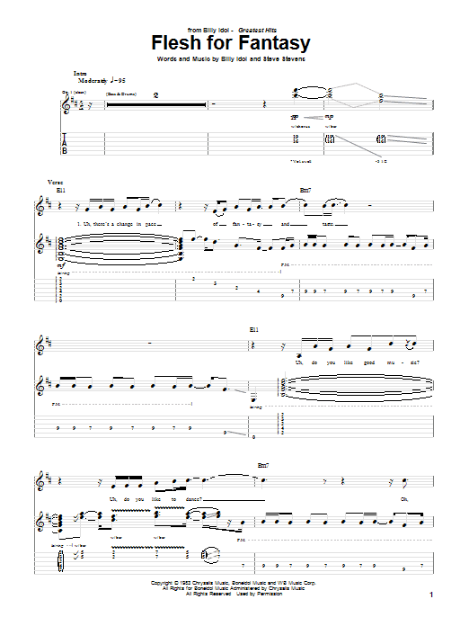 Billy Idol Flesh For Fantasy Sheet Music Notes & Chords for Guitar Tab - Download or Print PDF