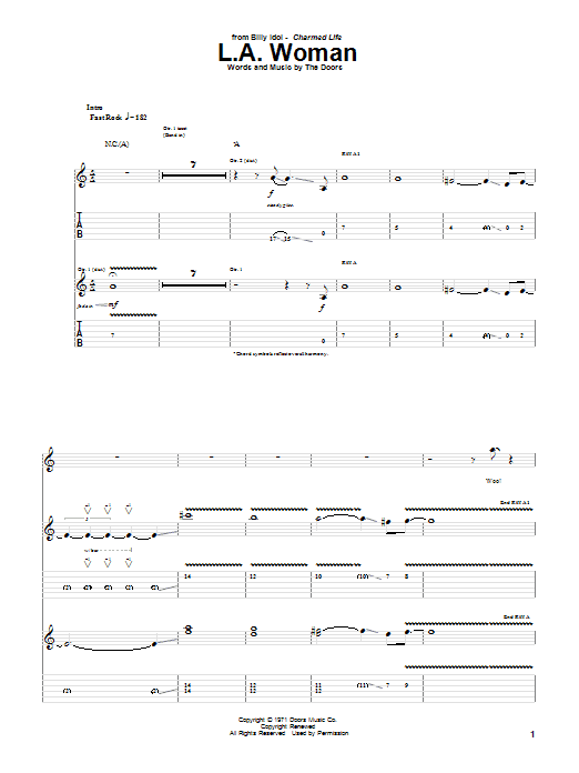 Billy Idol L.A. Woman Sheet Music Notes & Chords for Guitar Tab - Download or Print PDF